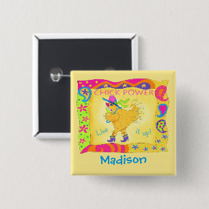 Chapa Cuadrada Live It Up Yellow Chick Power Name Badge
