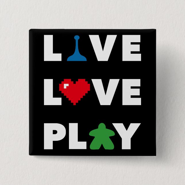 Chapa Cuadrada Live, Love, Play Black Pin (Anverso)