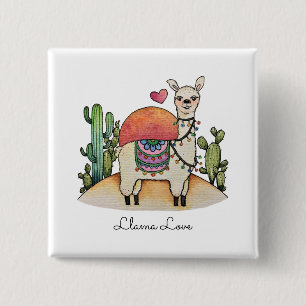 Chapa Cuadrada Llama acuarela con cactus