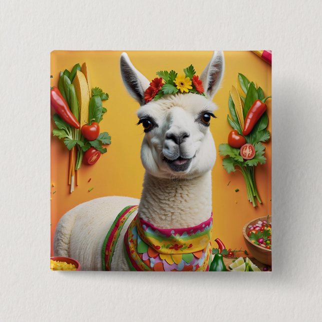 Chapa Cuadrada Llama cura de fiesta mexicana (Anverso)