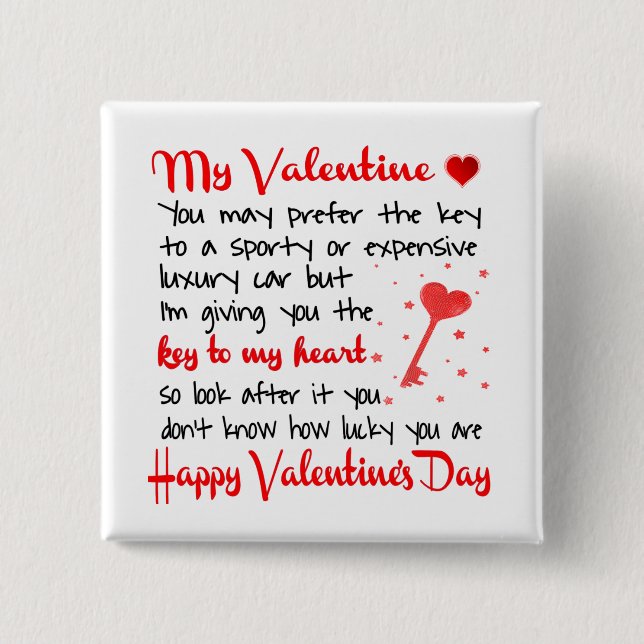Chapa Cuadrada  Llave Al Regalo De Mi El día de San Valentín Del  (Anverso)