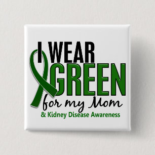 Chapa Cuadrada Llevo el verde para mi enfermedad de riñón de la