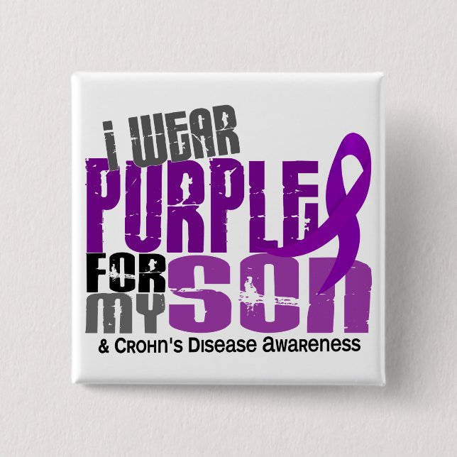 Chapa Cuadrada Llevo la púrpura para la mi enfermedad de Crohn (Anverso)