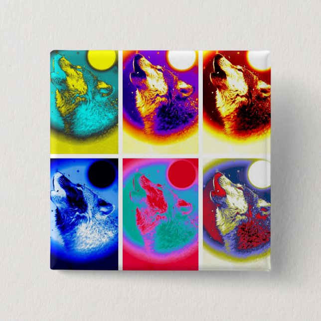 Chapa Cuadrada Lobo de arte pop (Anverso)