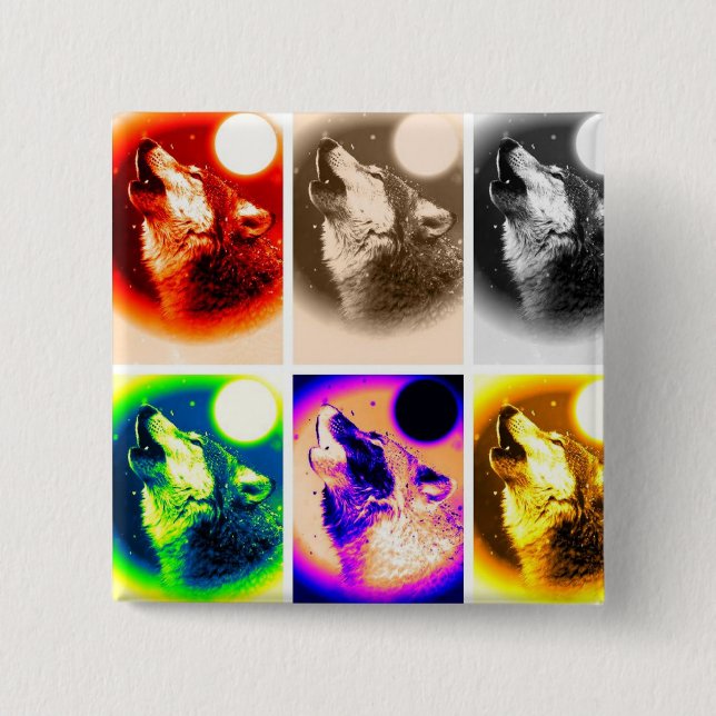 Chapa Cuadrada Lobo de arte pop (Anverso)