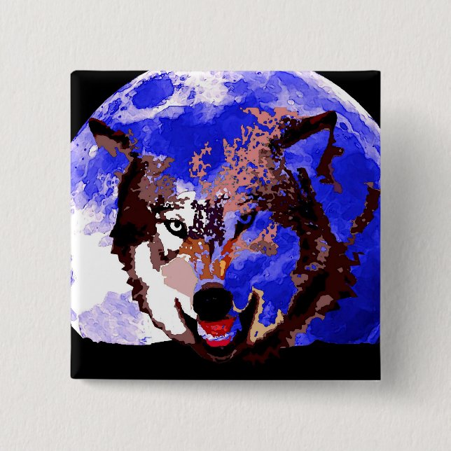 Chapa Cuadrada Lobo y luna llena (Anverso)