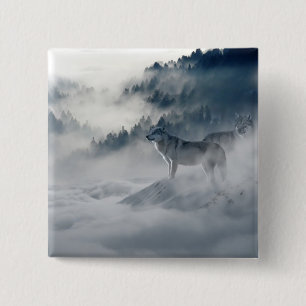 Chapa Cuadrada Lobos en un paisaje invernal