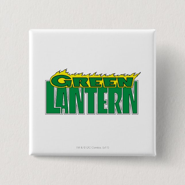 Chapa Cuadrada Logotipo verde de la linterna - llamas amarillas (Anverso)