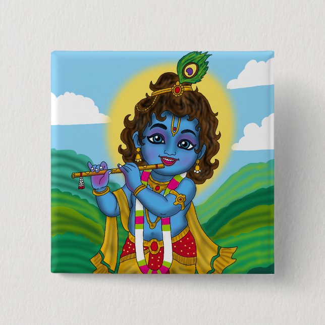 Chapa Cuadrada Lord Krishna Button (Anverso)