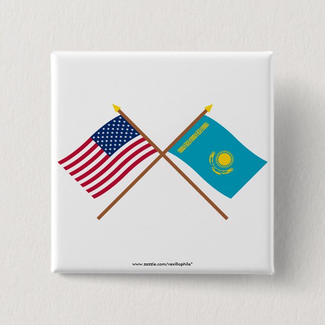Chapa Cuadrada Los E.E.U.U. y banderas cruzadas Kazajistán (Anverso)