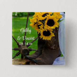 Chapa Cuadrada Los girasoles rusos y el vaquero bota al Boda occi