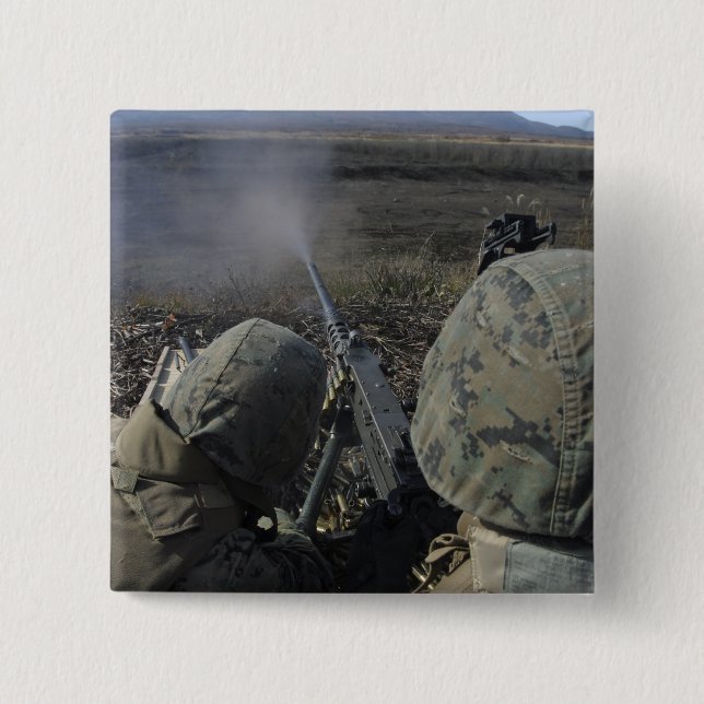 Chapa Cuadrada Los marines disparan una ametralladora de calibre  (Anverso)