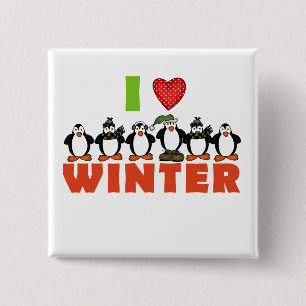 Chapa Cuadrada Los pingüinos aman camisetas de invierno y regalos