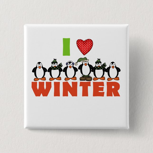 Chapa Cuadrada Los pingüinos aman camisetas de invierno y regalos (Anverso)