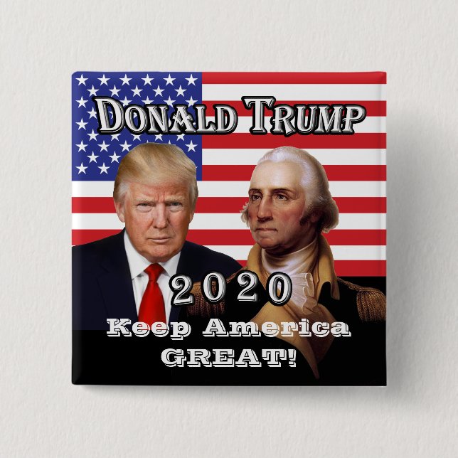 Chapa Cuadrada Los presidentes Trump y Washington- ¡Mantengan a E (Anverso)