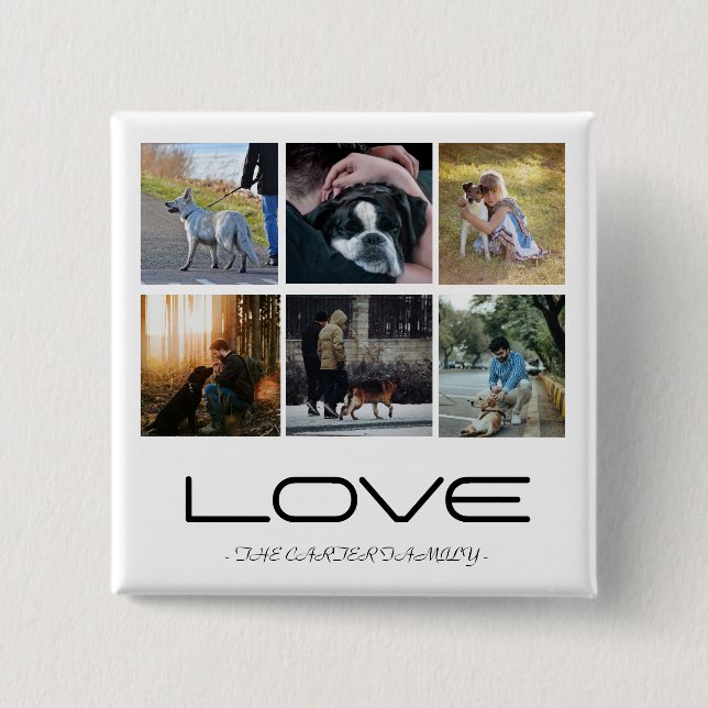Chapa Cuadrada Love Dog Family Portrait Collage Design (Anverso)