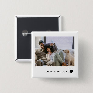 Chapa Cuadrada Love Heart Text y 2 fotografías