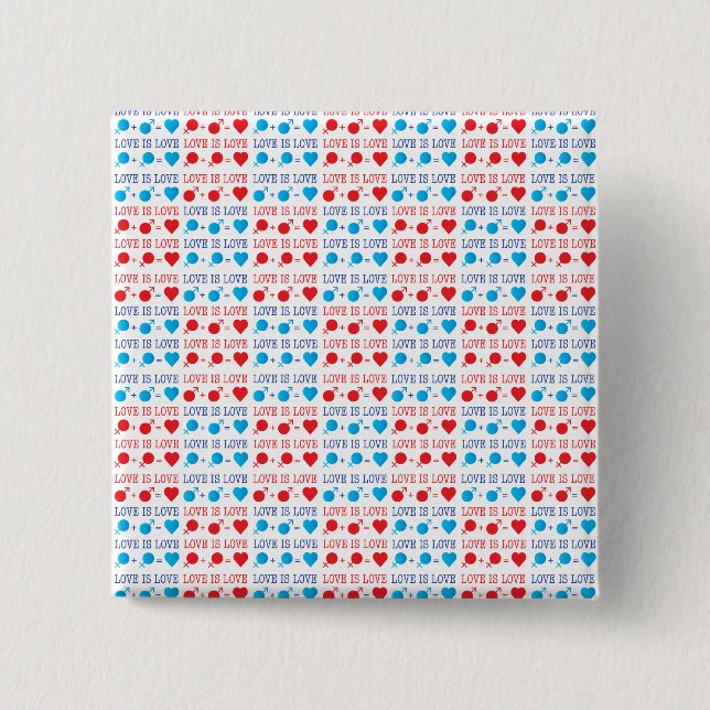 Chapa Cuadrada LOVE is LOVE quote in red and blue (Anverso)