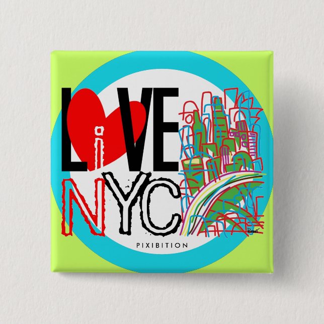 Chapa Cuadrada Love NYC y Live In NYC Square Button (Anverso)