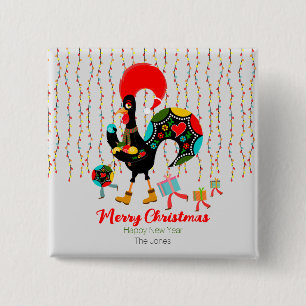 Chapa Cuadrada Luces de navidad, baubles, regalos y Rooster