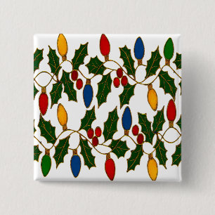 Chapa Cuadrada Luces de Navidad y Acebo de Arte Cloisonne