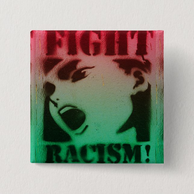 Chapa Cuadrada Luchar contra el racismo en negro rojo y verde (Anverso)