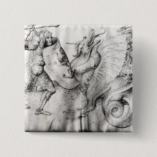 Chapa Cuadrada Luche entre los guerreros y un dragón, c.1450