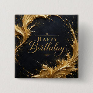 Chapa Cuadrada Lujo Cumpleaños Elegancia Salpicadura de Oro