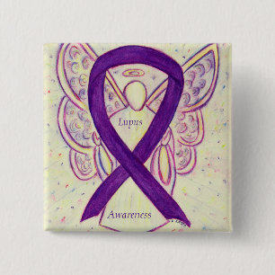 Chapa Cuadrada Lupus Purple Awareness Ribbon Angel Personalizado