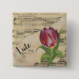 Chapa Cuadrada Lute Elegant Tulip Vintage Sheet Music