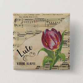 Chapa Cuadrada Lute Tulip Vintage Sheet Music Personalizado