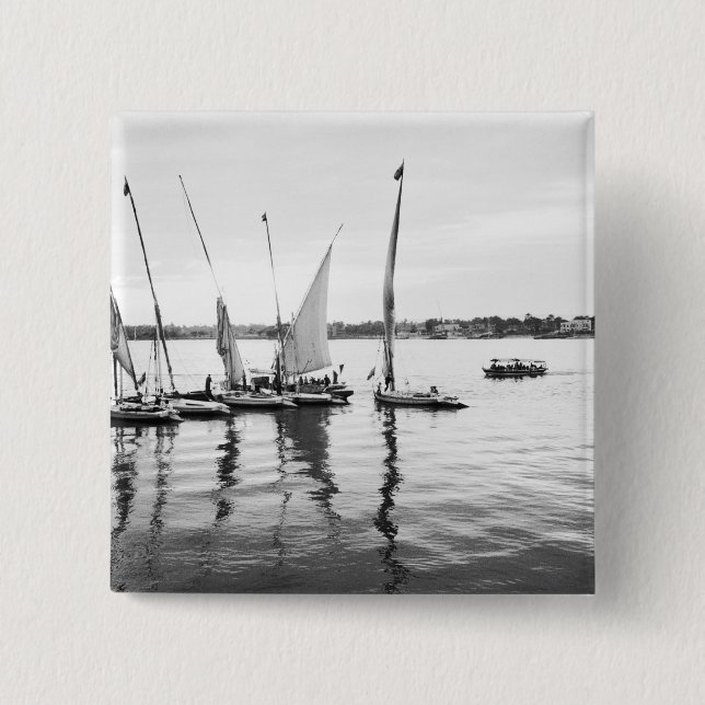 Chapa Cuadrada Luxor Egipto, Feluccas en el Nilo (Anverso)