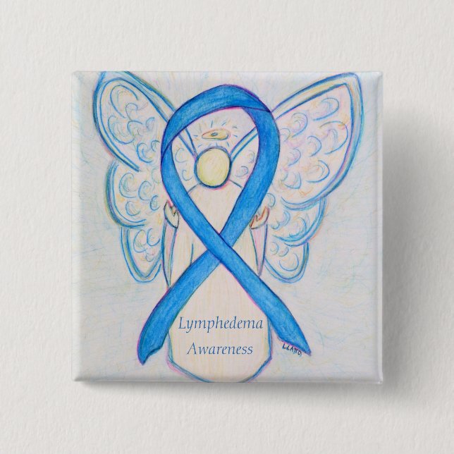 Chapa Cuadrada Lymphedema Awareness Angel Ribbon Art Pin (Anverso)