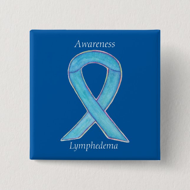 Chapa Cuadrada Lymphedema Awareness Ribbon Art Personalizado Pin (Anverso)