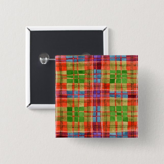Chapa Cuadrada MAC RAE TARTAN Square Pin Button (Anverso y reverso)