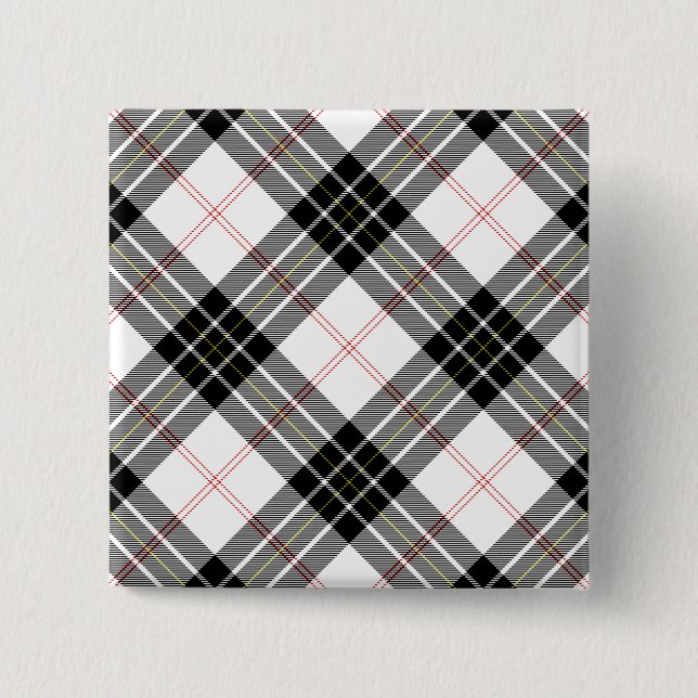 Chapa Cuadrada MacPherson tartan blanco negro plaid (Anverso)