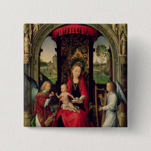 Chapa Cuadrada Madonna y niño con dos ángeles