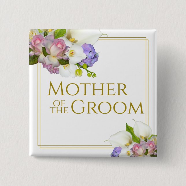 Chapa Cuadrada Madre del Groom Elegant Spring Floral Bouquet (Anverso)