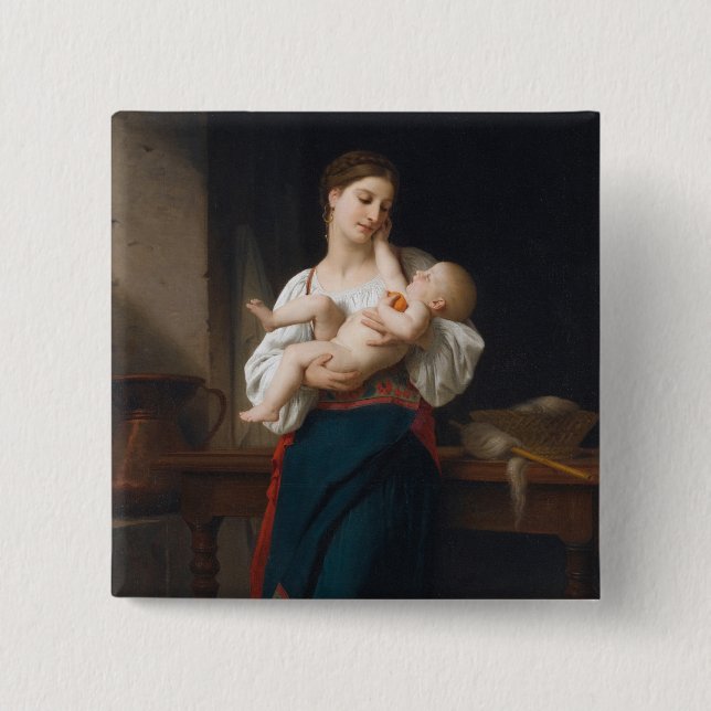 Chapa Cuadrada Madre e hijo (por Bouguereau) (Anverso)