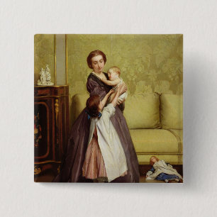 Chapa Cuadrada Madre joven con sus niños en un salón