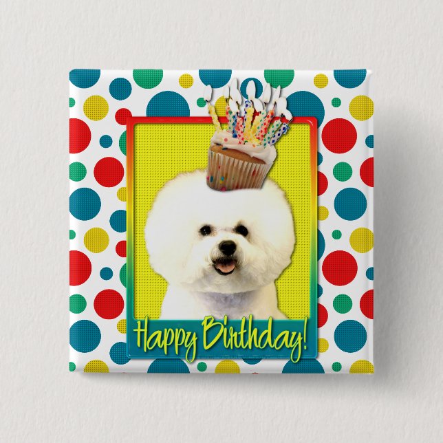 Chapa Cuadrada Magdalena del cumpleaños - Bichon Frise (Anverso)