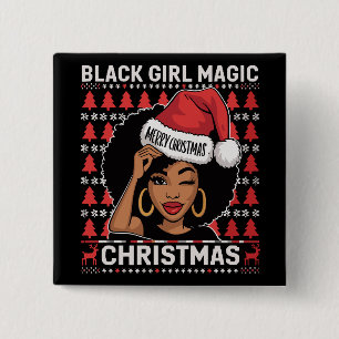 Chapa Cuadrada Magia de Chica Negra Feliz Navidad Afroamericana 