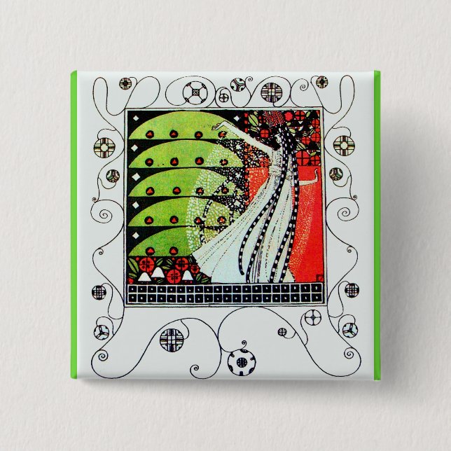 Chapa Cuadrada MAGIA DE LA PRIMAVERA verde blanco negro brillante (Anverso)