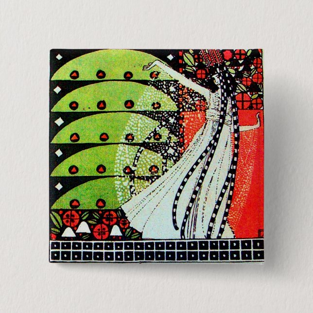 Chapa Cuadrada MAGIA DE LA PRIMAVERA verde blanco negro brillante (Anverso)