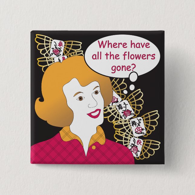 Chapa Cuadrada Mah Jongg Sayings Flores Pin (Anverso)