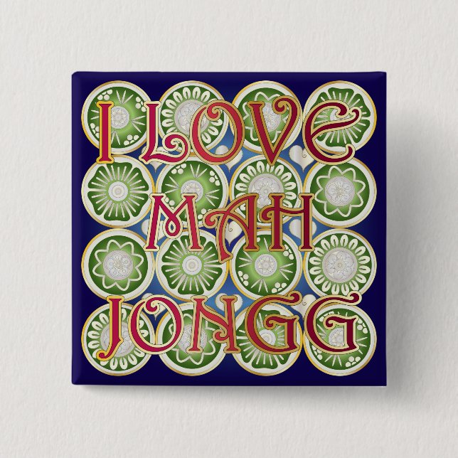 Chapa Cuadrada Mah Jongg Valentine I Love MJ (Anverso)