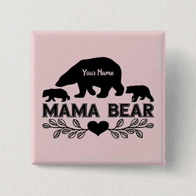 Chapa Cuadrada Mamá del oso Personalizable se cuece la silueta (Anverso)