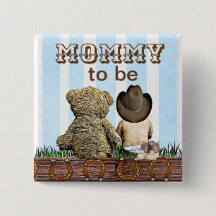 Chapa Cuadrada Mami to be Lil' Cowboy y Teddy Bear Baby Shower