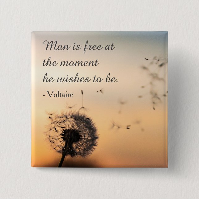 Chapa Cuadrada Man is Free Voltaire Quote (Anverso)