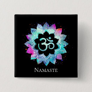 Chapa Cuadrada Mandala de la acuarela del símbolo de OM AUM de l